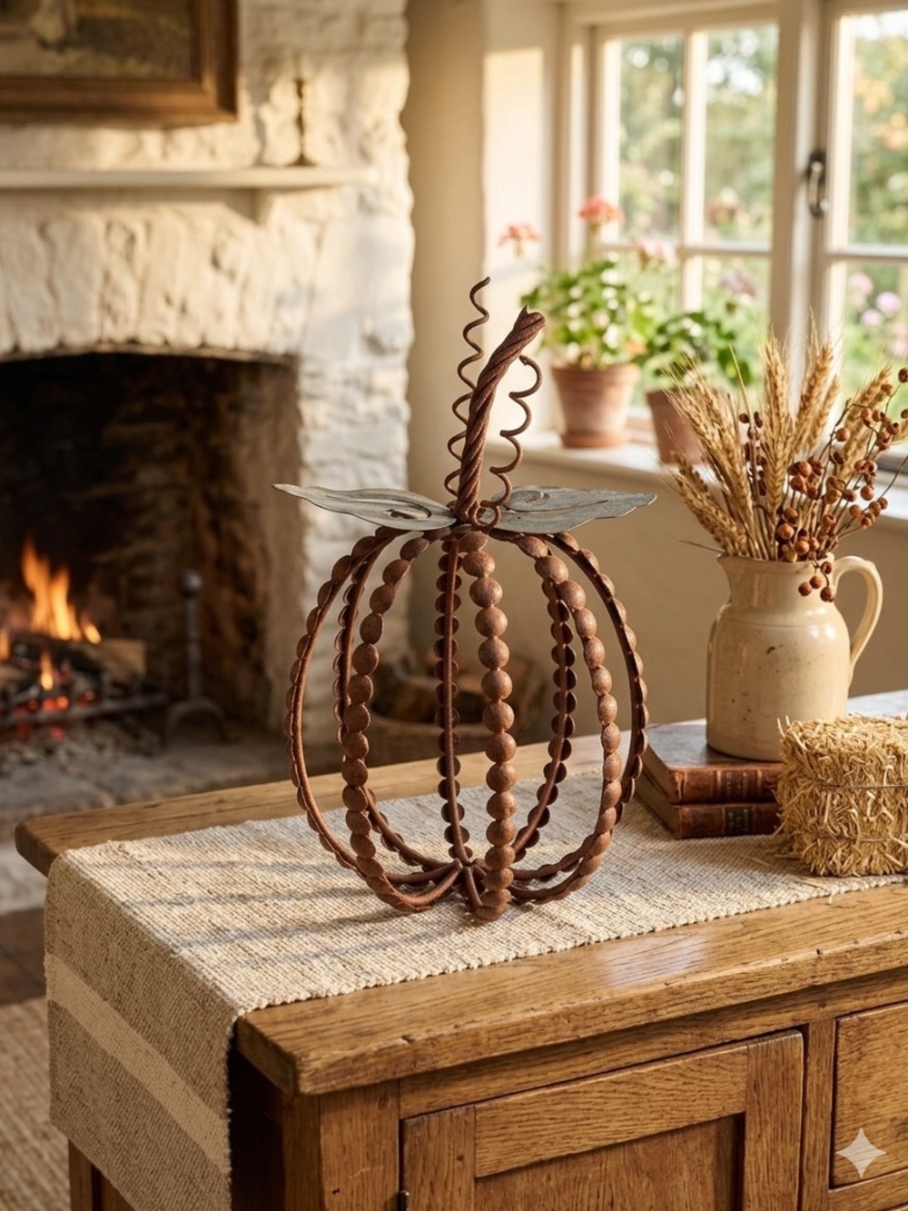 Rustic Metal Pumpkin Accent - Brown Fall Decor
